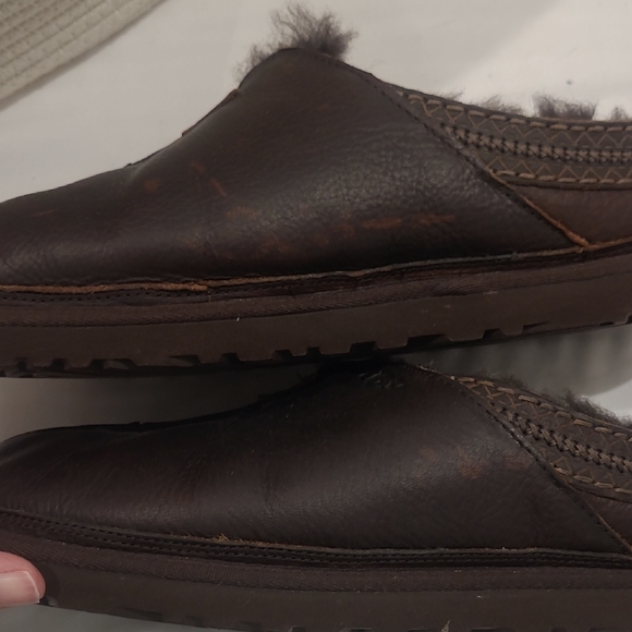 UGG Men\'s Dark Brown Leather Slip-On Clogs with Shearling main image 4